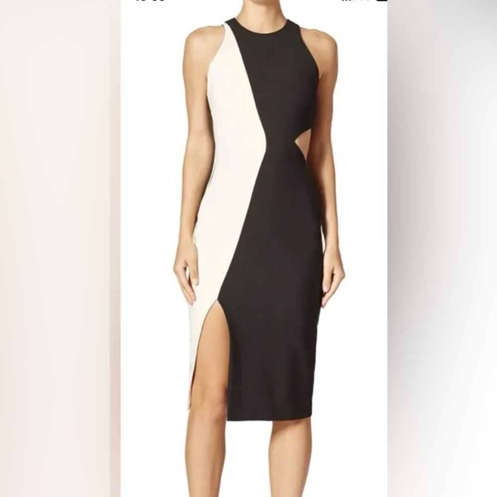 Elizabeth and James Lunai Black and White Asymmetrical Sheath Dress